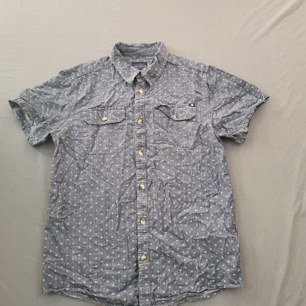 Lucky Brand Kids Boys Short Sleeve Button Down Shirt Size XL Blue Print